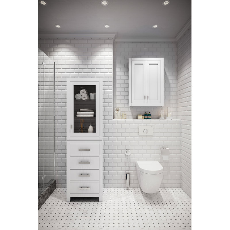 Higuera Solid Wood Bathroom Cabinet, White, 1