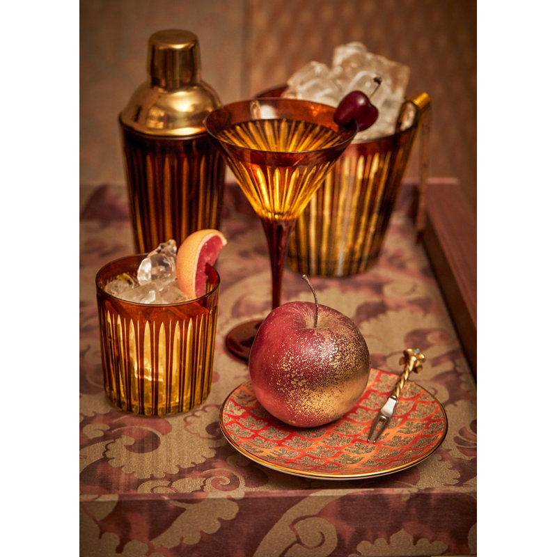 Prism Ice Bucket & Tongs - Amber/Honey