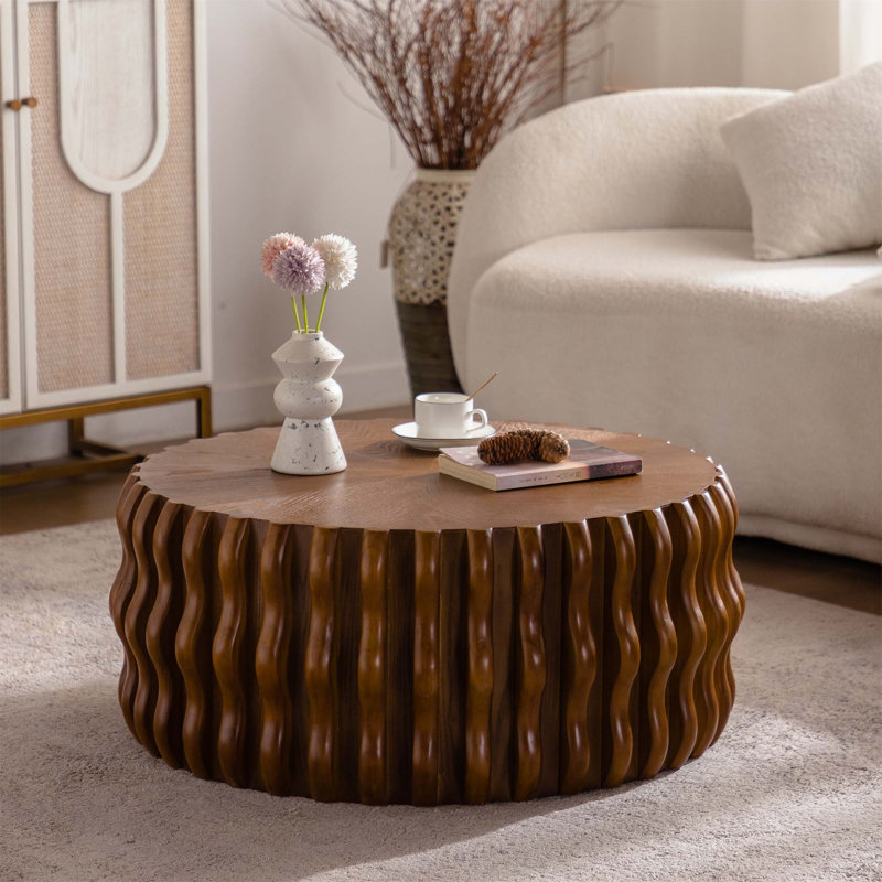 Table basse ronde ronde cannelée Drum, H 12,99 po x l 38,58 po x P 38,58 po