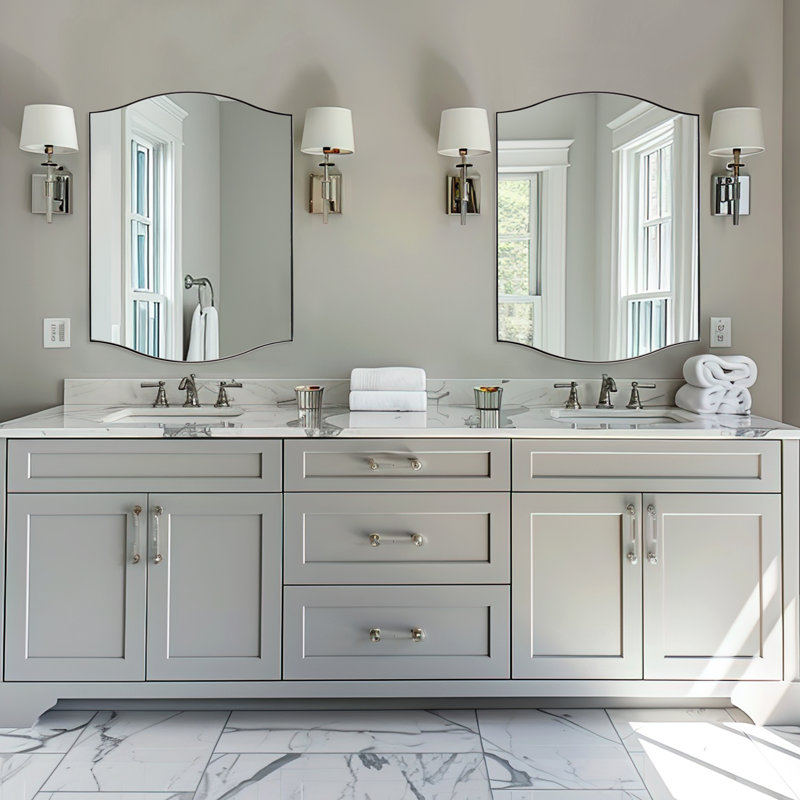 Dual Arch Scalloped Rectangular Bathroom Wall Mirror | Stainless Steel Frame, 40" x 30", Polished Chrome