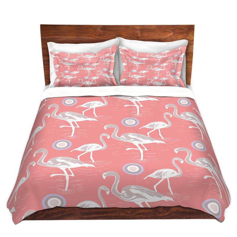DiaNoche Twin Duvet Cover Sets Microfiber by Yasmin Dadabhoy - Flamingo 3 Peach, Queen Duvet Cover + 2 Standard Shams