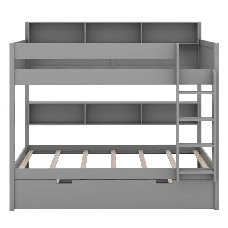 Lit superposé avec rangement et lit gigogne, structure de lit superposé en bois peu encombrante avec tablettes de chevet