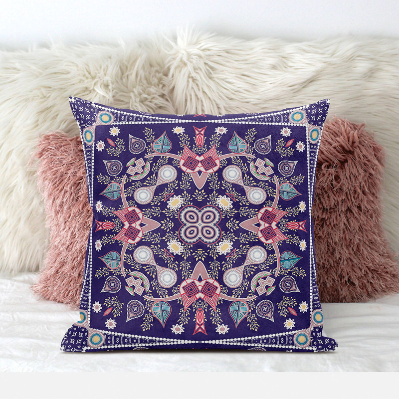 Floral Outdoor Reversible Throw Pillow, 20" x 20", DarkPurple/Pink