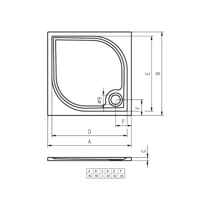 Square Marble Shower Tray, 3cm H x 90cm W x 90cm D