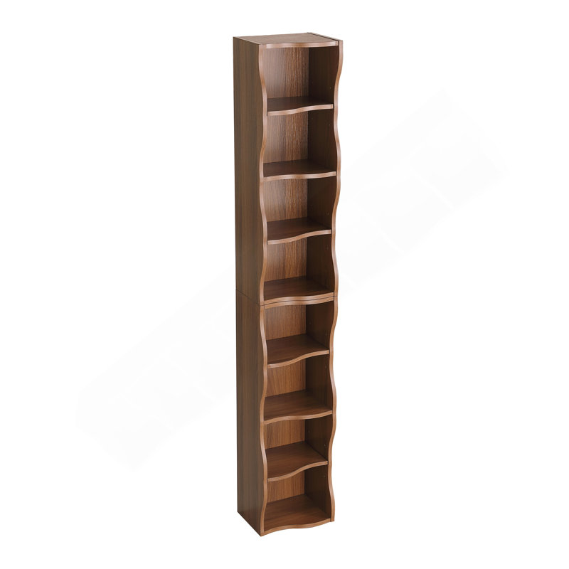 Tablette mince à 8 couches réglables avec bordure ondulée, Noyer