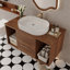 Meuble-lavabo mural avec lavabo ovale, meuble-lavabo flottant avec tablette de rangement ouverte et tiroirs à fermeture en douceur