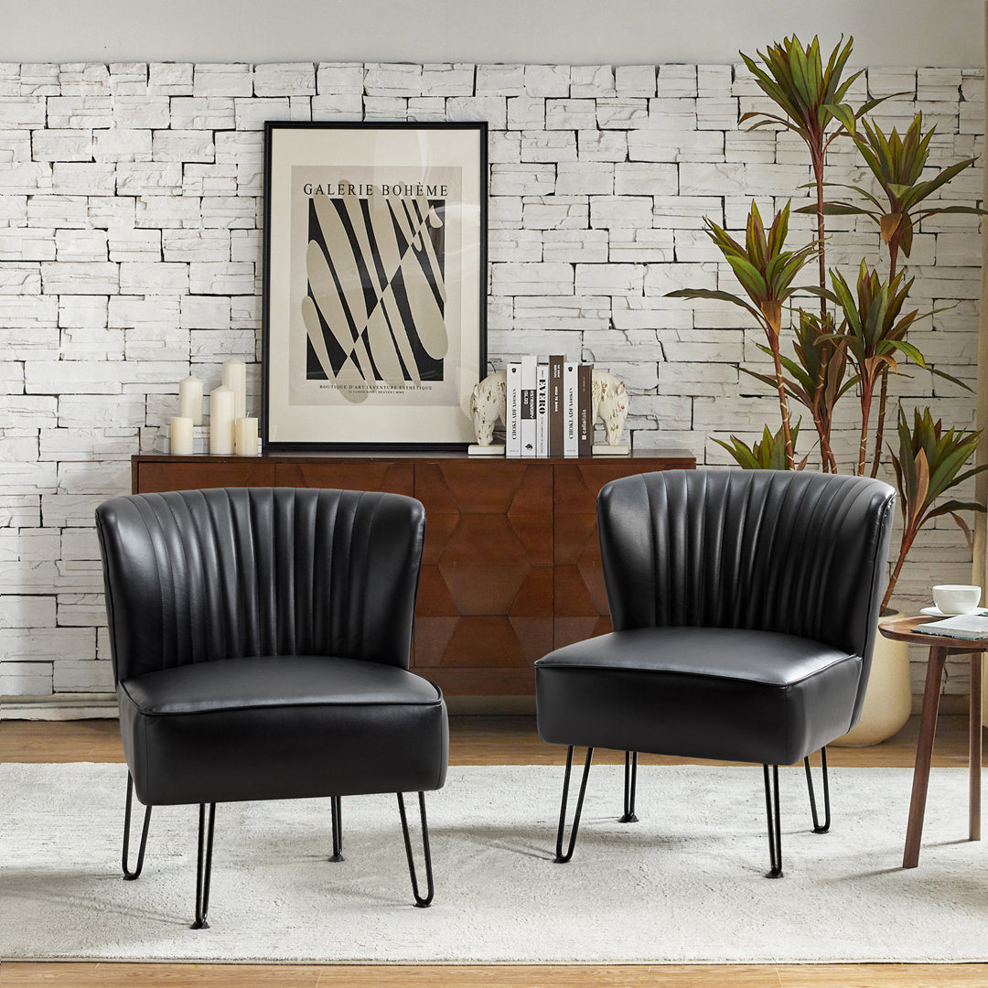 Euclid 26" W Faux Leather Tufted Side Chair With Metal Base (Set of 2) Etta Avenue™ Leather 