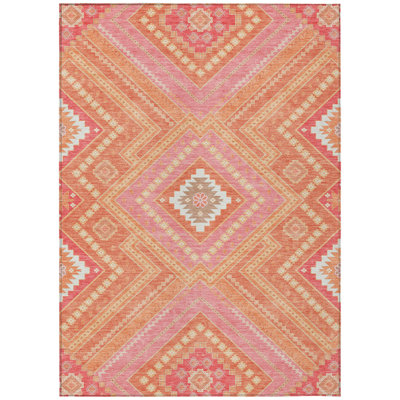 Solene Coral Washable Indoor-Outdoor Rug - 