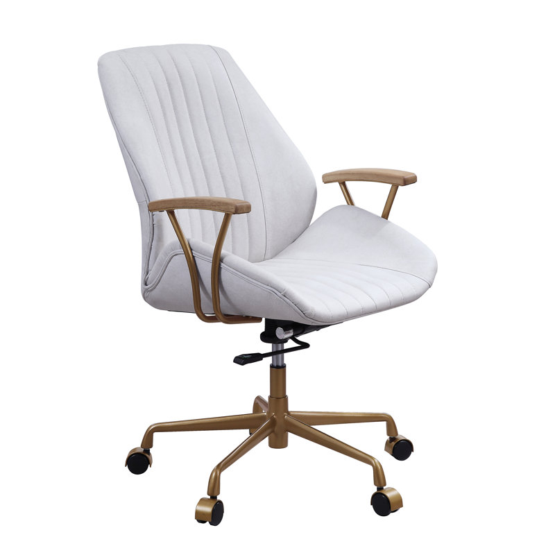 Upholstered Office Chair With Adjustable Seat Height for Living Room, White