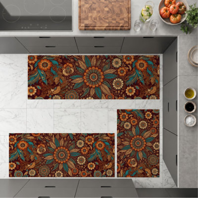 Tapis de cuisine floraux lavables antidérapants Mandala