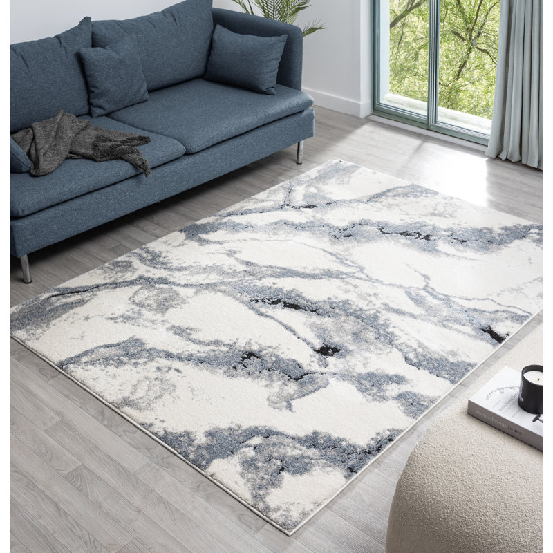 Paris Collection Abstract Cream/Blue Rug, Rectangle 7'9" x 10'5"