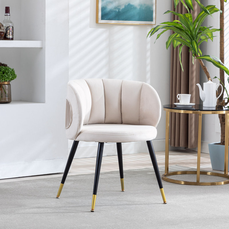 Fauteuil demi-tonneau en velours 22,04 po Taniece, Velours blanc cassé