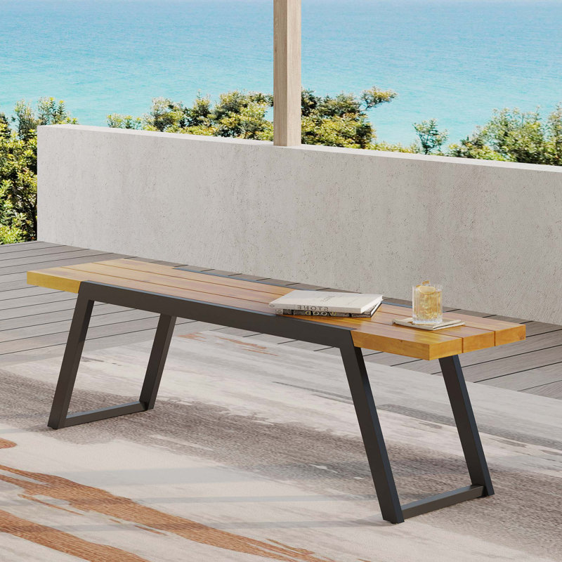Alvis Acacia Wood Outdoor Bench, Black