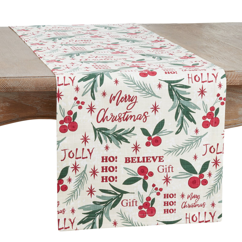Holly Jolly 100% Cotton Christmas Table Runner, 14" W x 72" L