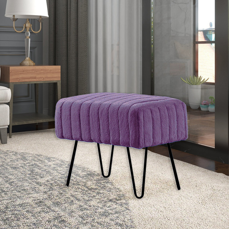 Defranco Upholstered Ottoman, Blackberry Faux Fur