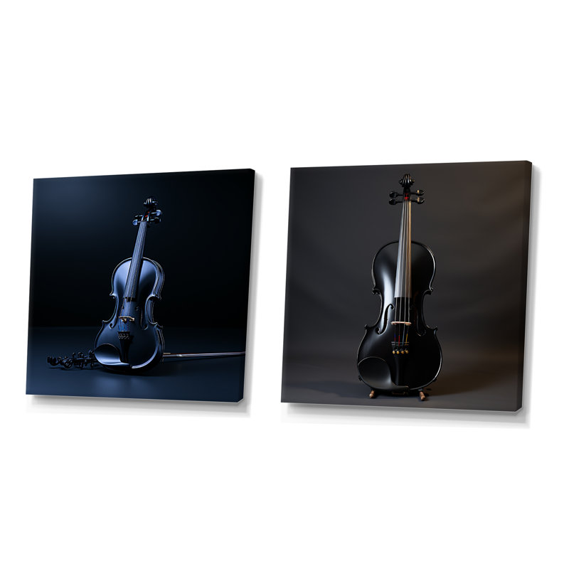 Minimaliste ébène, violon, vibrations I - musique, ensemble de 2 impressions sur toile, Toile tendue