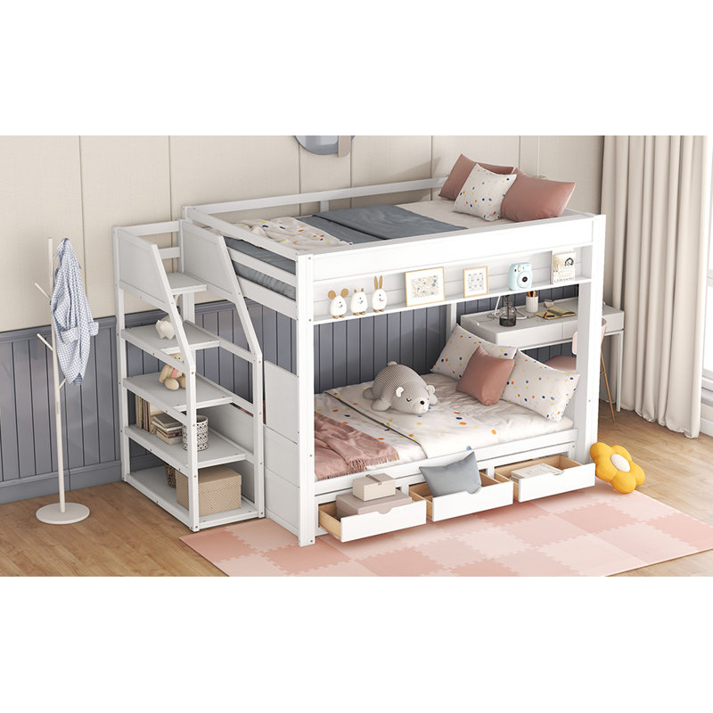 Lit superposé convertible double avec lit de jour, Blanc