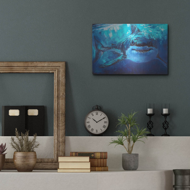 Luxe Metal Art 'Deep Blue Great White Shark' by Lindsay Kivi Metal Wall Art, 12" H x 16" W