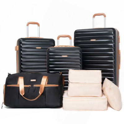 8-Piece Set (20"24"28 +19"fitness bag+4-piece storage bag) ,Hard Case Spinner Wheels ABS Luggage Sets with TSA Lock Carry On Suitcase Luggage Durable