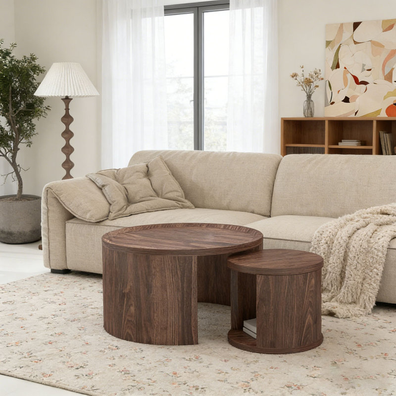 Ensemble de tables basses rondes, Brun