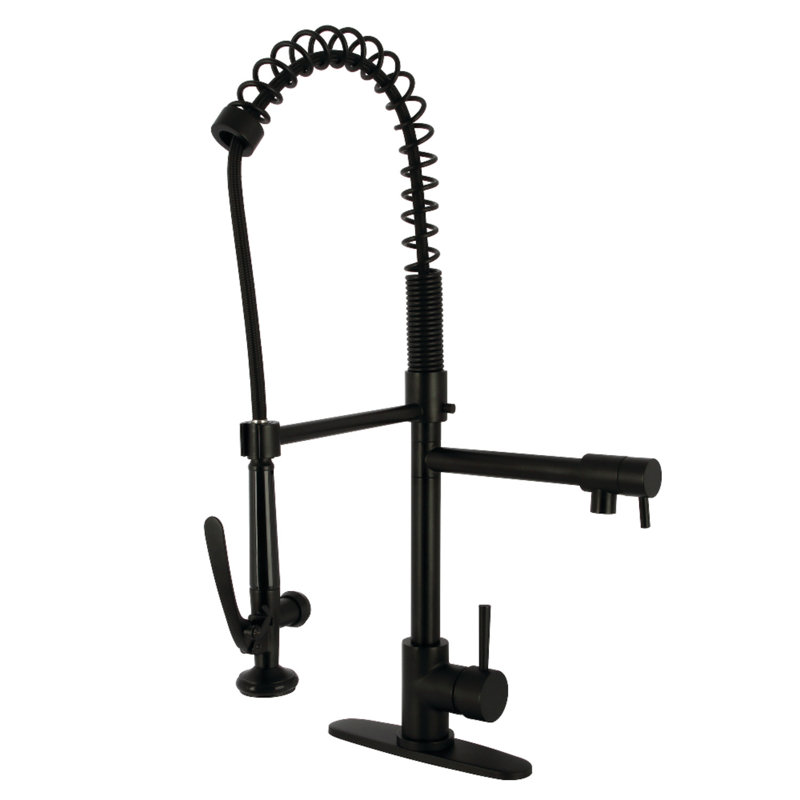 Robinet de cuisine à pré-rinçage à fixation sur comptoir à 1 trou Kingston Brass, Noir mat