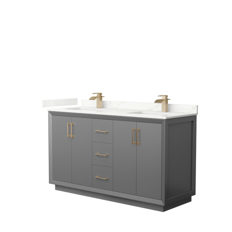 Strada 60'' W Double Vanity, Dark Gray, Giotto Quartz, Brushed Nickel