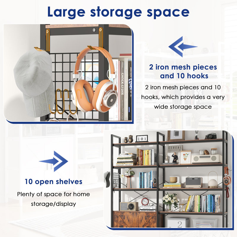 6 bibliothèques et étagères de style campagnard avec armoire de rangement, 2 portes de grange et 10 tablettes de rangement