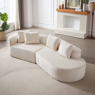 Boneless 114" Modern Upholstered Chenille Curved Sectional Sofa with 4 Throw Pillows, No assembly required