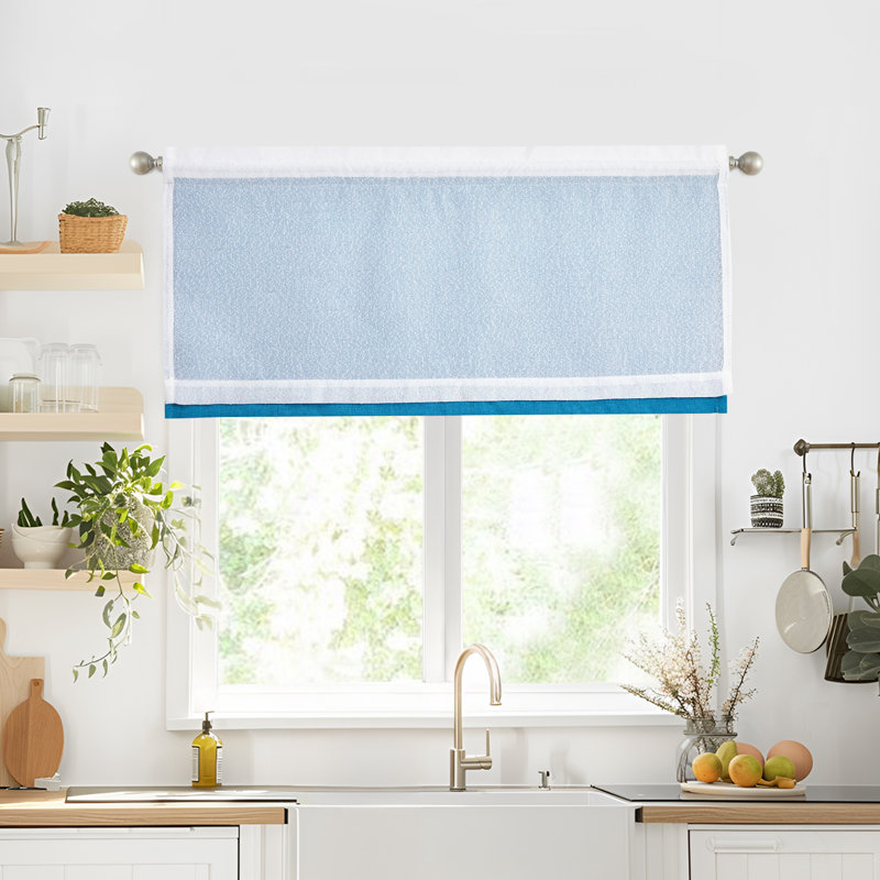 Double Layer Valance, Rustic Overlay Rod Pocket Window Valance (Set of 2), Sky Blue, 52" W x 19" L