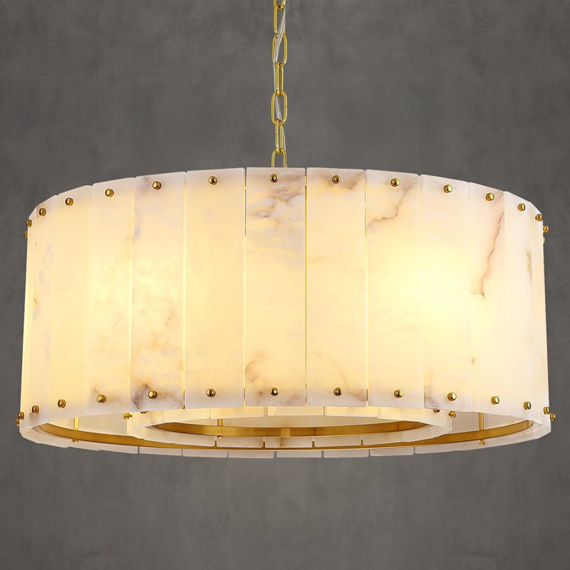 Luminaire suspendu cylindrique moderne avec abat-jour albâtre 24 po / 32 po Aldwych, Six lumières
