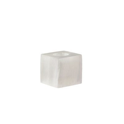Porte-bougie en cristal de sélénite de forme carrée 3 pouces Ebern Designs - Bougeoir décoratif pour la décoration intérieure