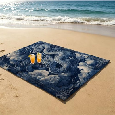 Serviette de plage bleue à motif floral en microfibre surdimensionnée, à séchage rapide, sans sable, super absorbante, légère, pour la piscine, le sport, le bain, la natation, le camping, le camping, 30 x 60 po, et un sac en toile de style chinois gratuit est inclus