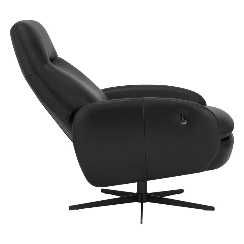Fauteuil inclinable et pivotant en cuir véritable Danva, Cuir véritable noir Florida