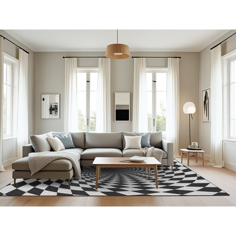 Tapis noir/gris à motifs, Rectangle 8 pi x 12 pi