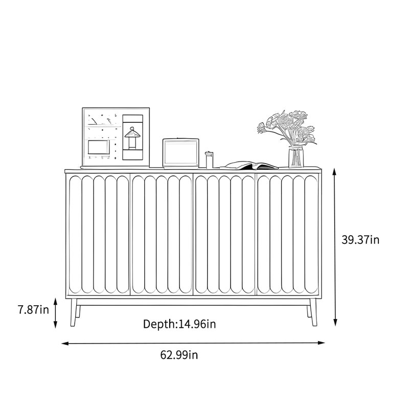 Large-capacity sideboard storage cabinet, 39.37" H x 62.99" W x 14.96" D