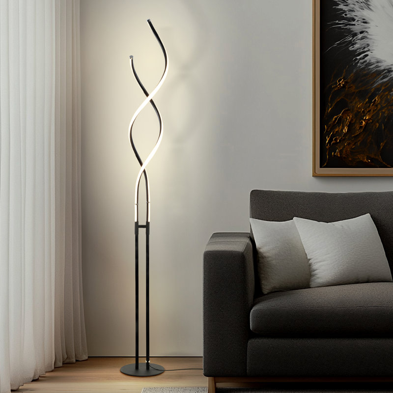 Embrace 40–60" 2-in-1 Modern LED Spiral Floor and Table Lamp with Black Finish, Adjustable Height, and Built-In 3-Way Dimmer