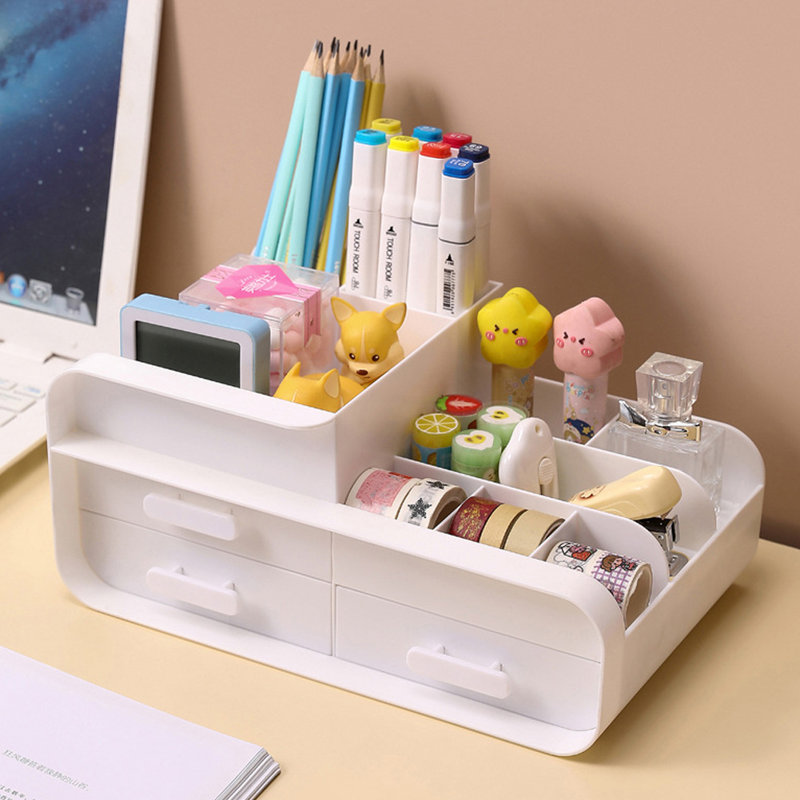 Maariyaah Plastic Desk Organiser, White