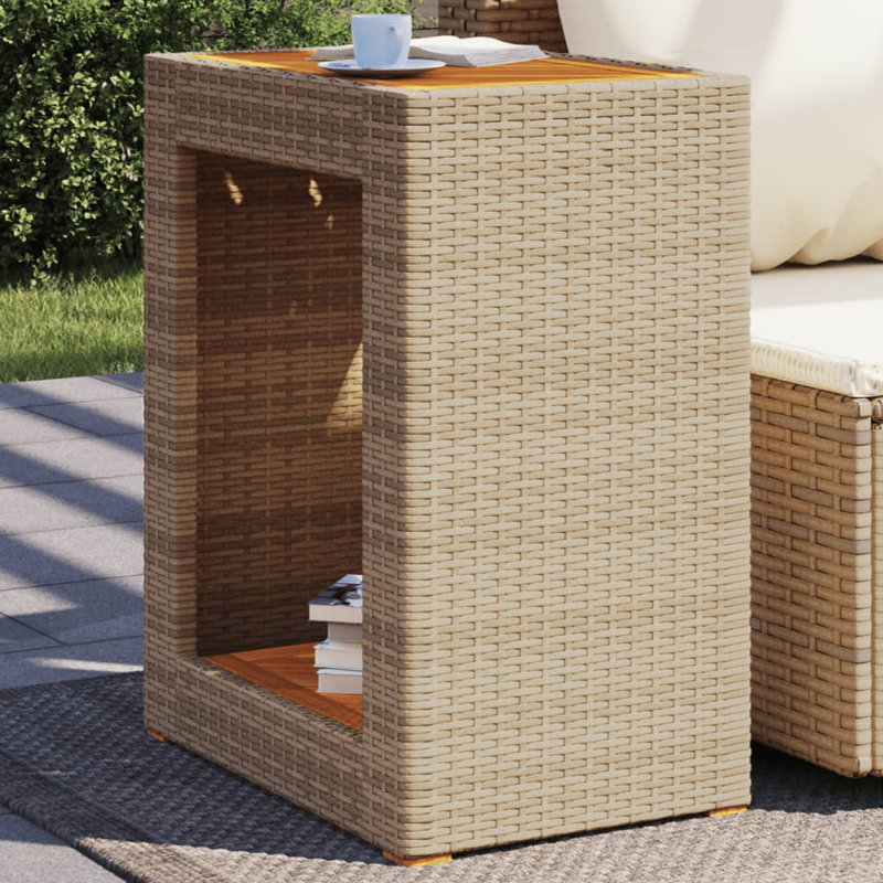 Table de bout en bois de rotin avec dessus en bois 23,6 "x 15,7" x 29,5 "Bungalow Rose, Beige