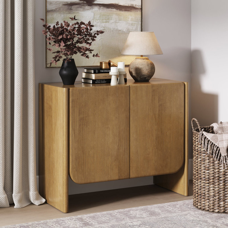 Arched Entryway Storage Cabinet, Light Brown, 32" H x 115" W x 17" D, 3