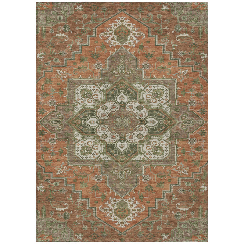 Bellaya Rust Washable Indoor-Outdoor Rug - , 8' x 10'