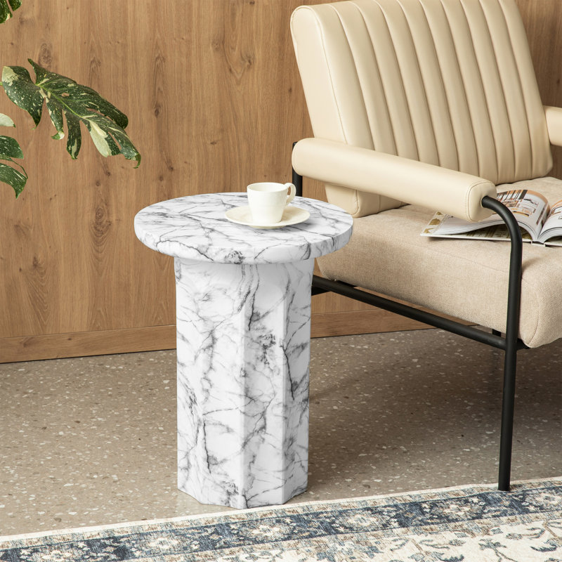 White Marble Round Three-Leg Accent Table