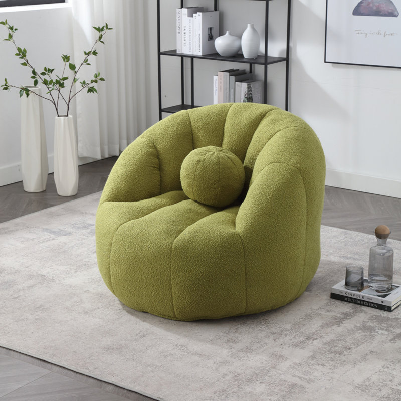 Canapé à billes rond en tissu de qualité supérieure et en mousse haute densité pour un confort ultime, Tissu vert olive