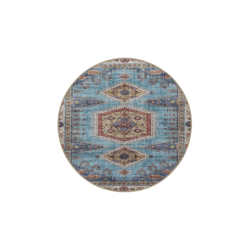 Blue Gray Framed Patterned Decorative And Woven Based Washable Carpet, Rectangle 3'4" x 5'