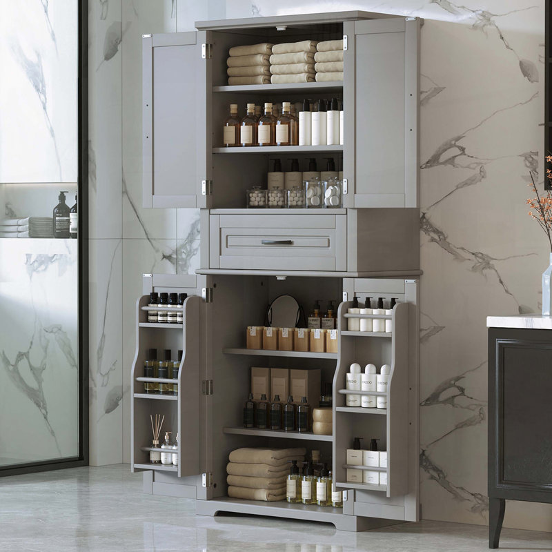 72.5 Inch Tall Storage Cabinet with Multi-Functional Storage Space - Grey, Gray