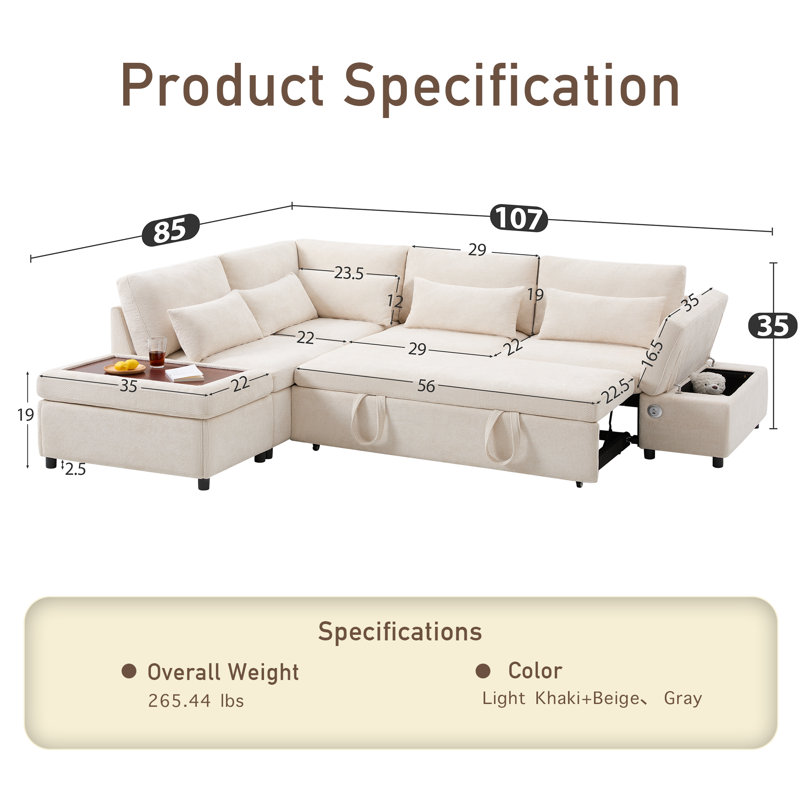 Canapé modulaire en chenille 6 places, Kaki clair / chenille beige