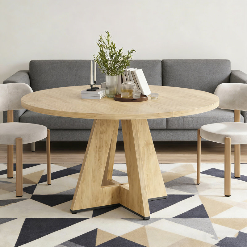 47" Round Dining Table For 4-7 People, Modern Wood Kitchen Table With Sturdy Metal Base, Large Round Dinner Table For Dining Room, Easy Assembly