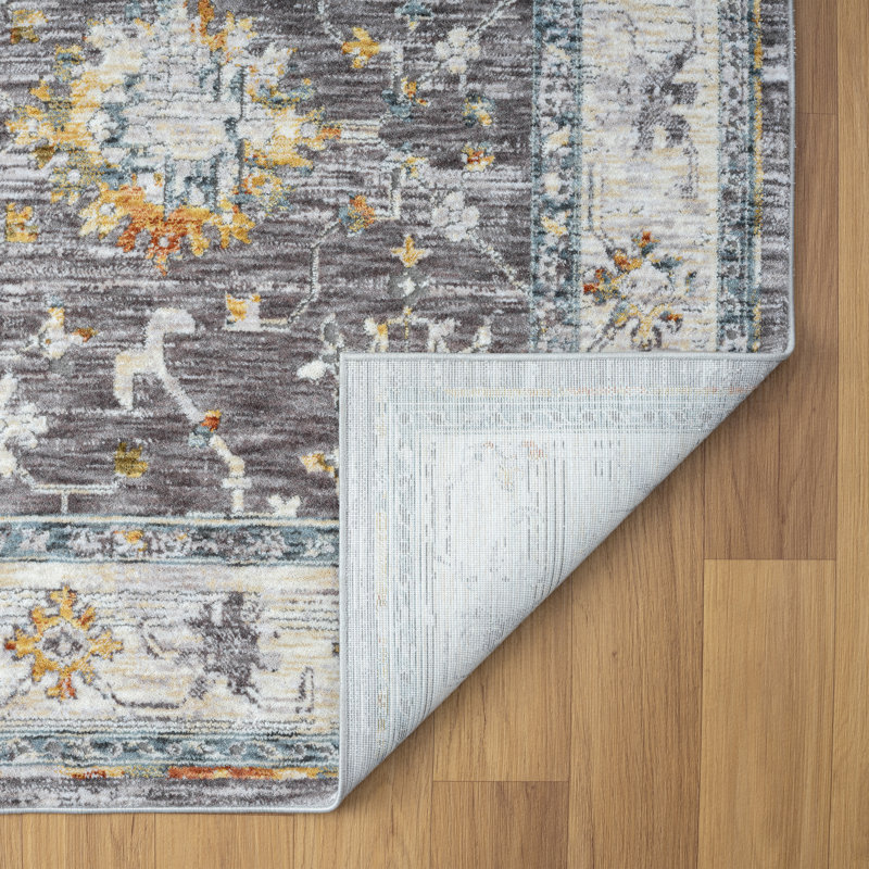 Roseau Performance Modern Country / Farmhouse Floral Gray/Blue Rug, Rectangle 9' x 12'