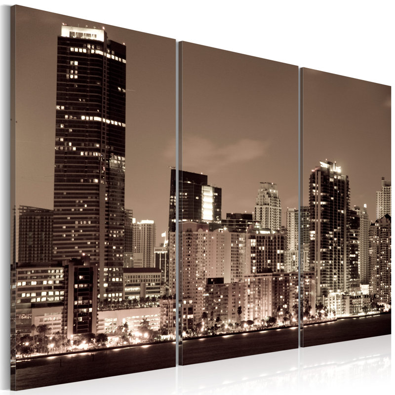 Evening In Miami - 3 Piece No Frame Print on Canvas, 80cm H x 120cm W x 1.4cm D