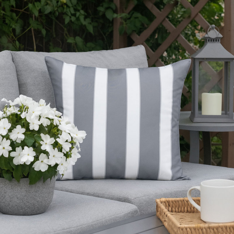 Ensemble de housses de coussin décoratives à double rayure pour l'extérieur, Gris