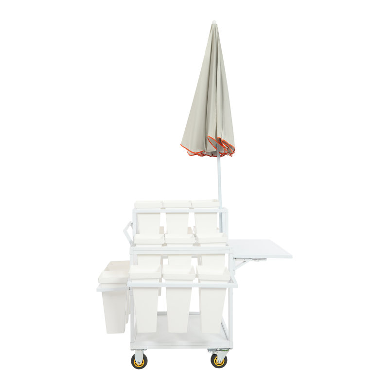 Support à plante en métal pour chariot de jardin avec seaux et parasols 18 pièces (rose, blanc), Blanc